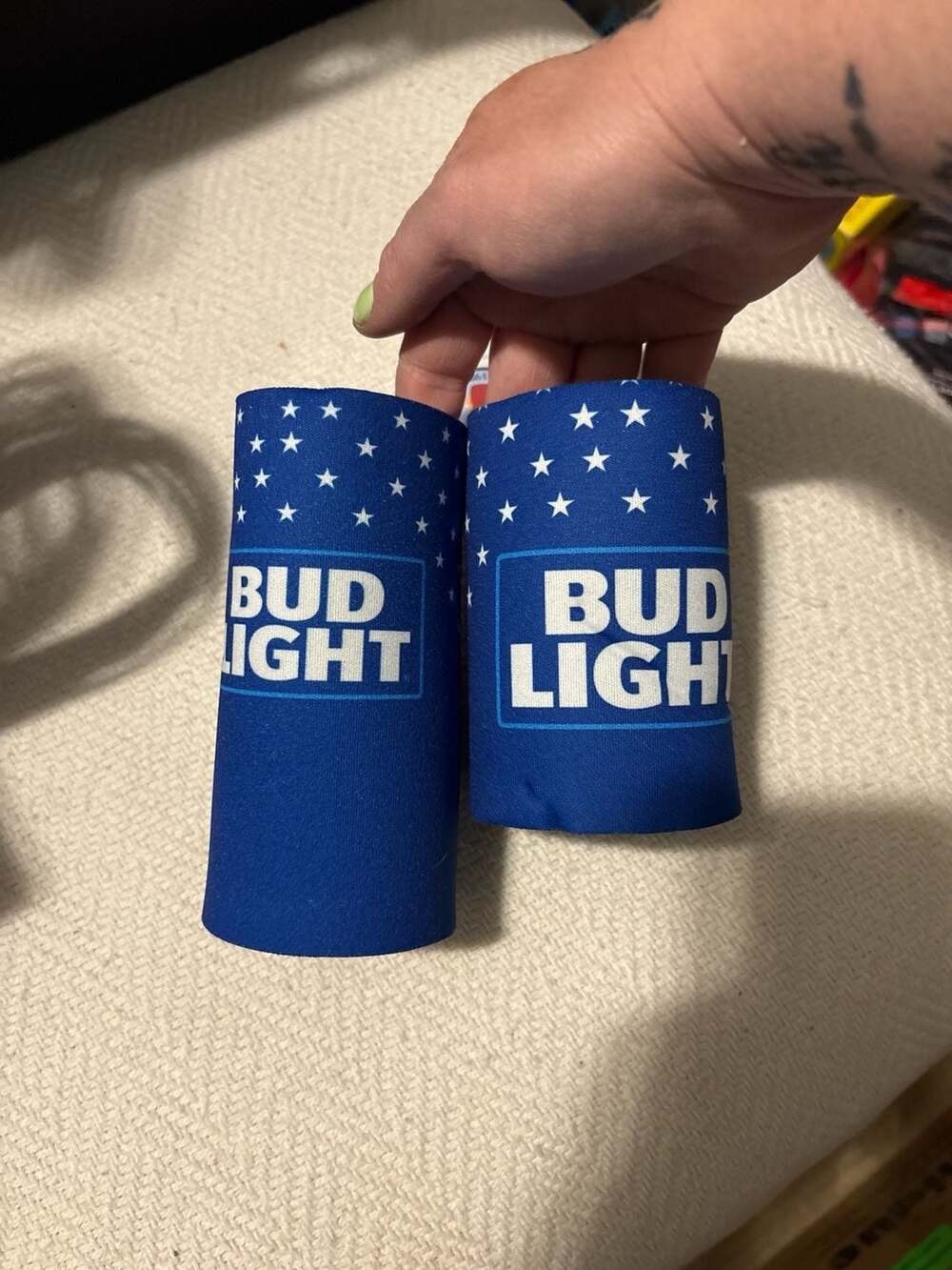 Bud Light Blue Stars Can Cooler Koozie Set of 2 (1 Slim Can,1 Standard Can)